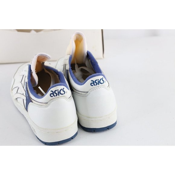 NOS Vintage 90s Asics Mens 8.5 Spell Out Outrage Lo Sneakers Shoes White Blue